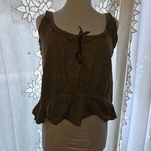 Magnolia Pearl Olive Linen Peplum Tank Top Woman's One Size